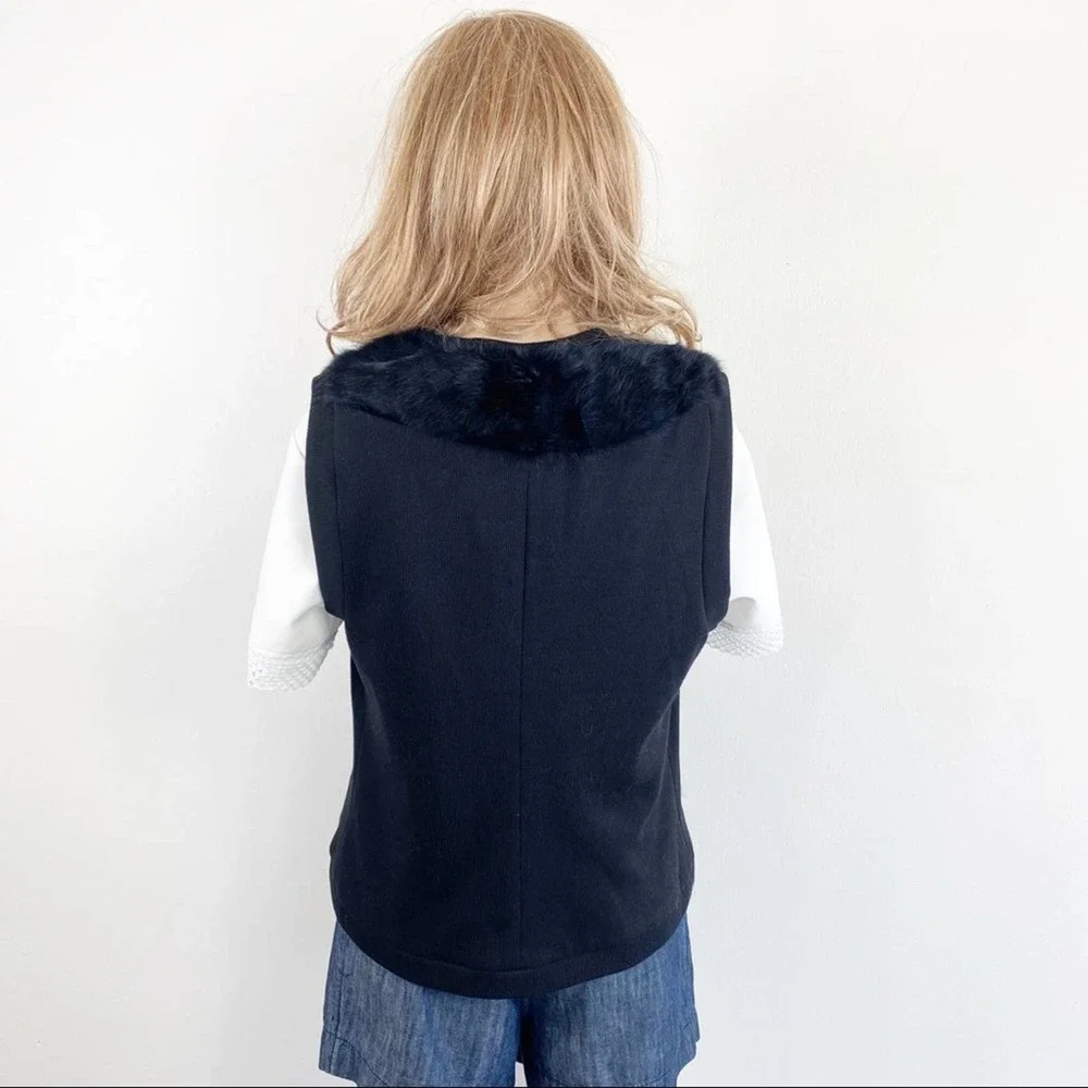 The Cue Cher Qu Rabbit fur cotton black vest Sz L